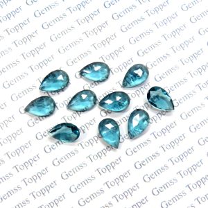 5X7 MM NATURAL LONDON BLUE TOPAZ GEMSTONE PEAR CABOCHON FACETED