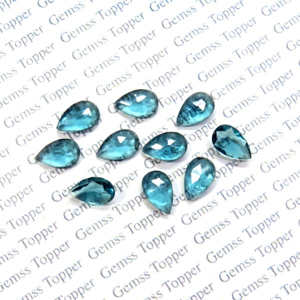 5X7 MM NATURAL LONDON BLUE TOPAZ GEMSTONE PEAR CABOCHON FACETED