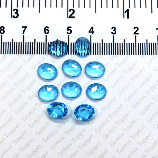 100% Natural Swiss Blue Topaz 7x9 mm Oval Rose Cut- AAA Quality Swiss Blue Topaz Faceted Cabochon