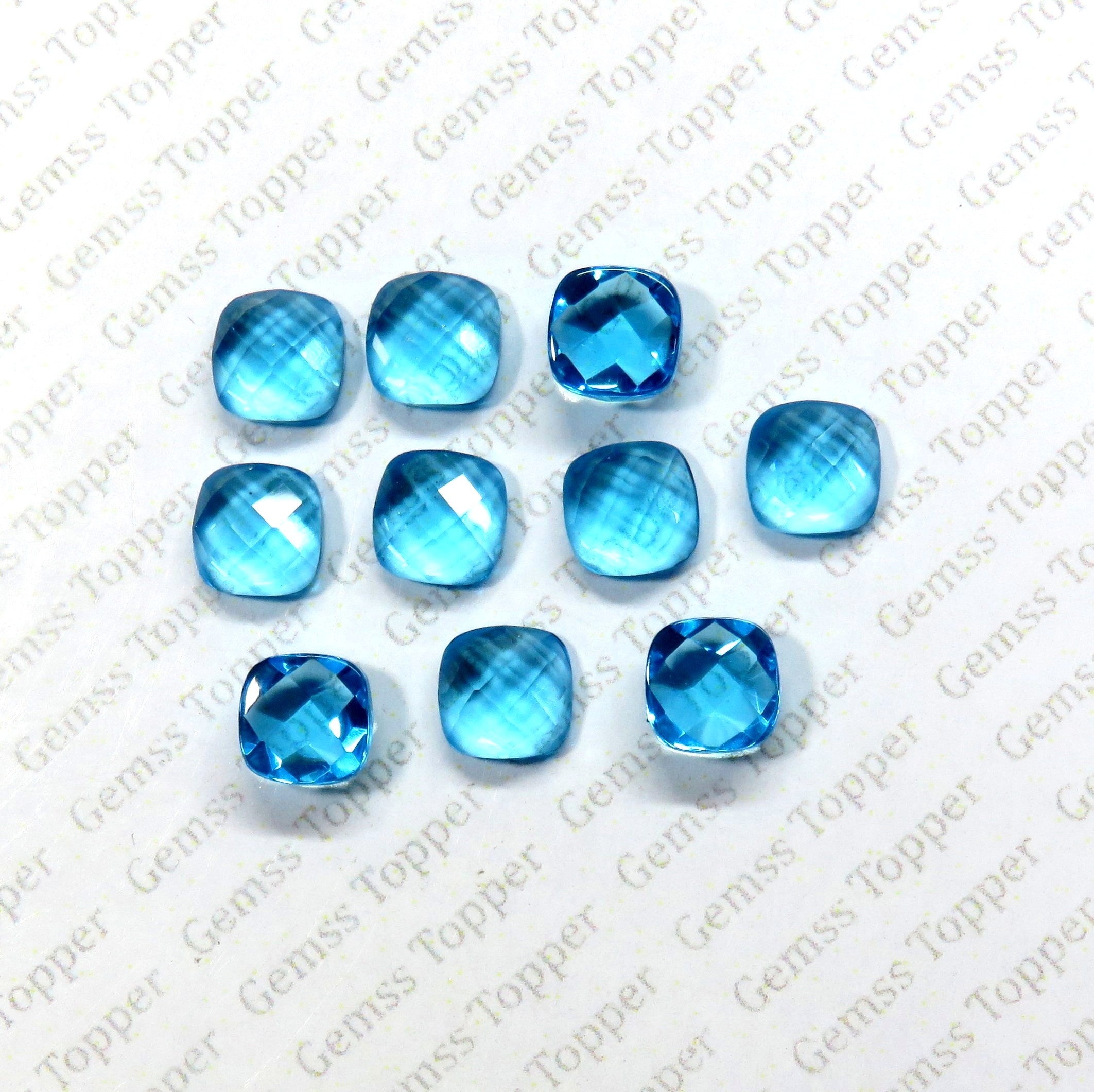 100% Natural Swiss Blue Topaz 5 mm Cushion Checker Cut- AAA Quality Swiss Blue Topaz Checker Cut