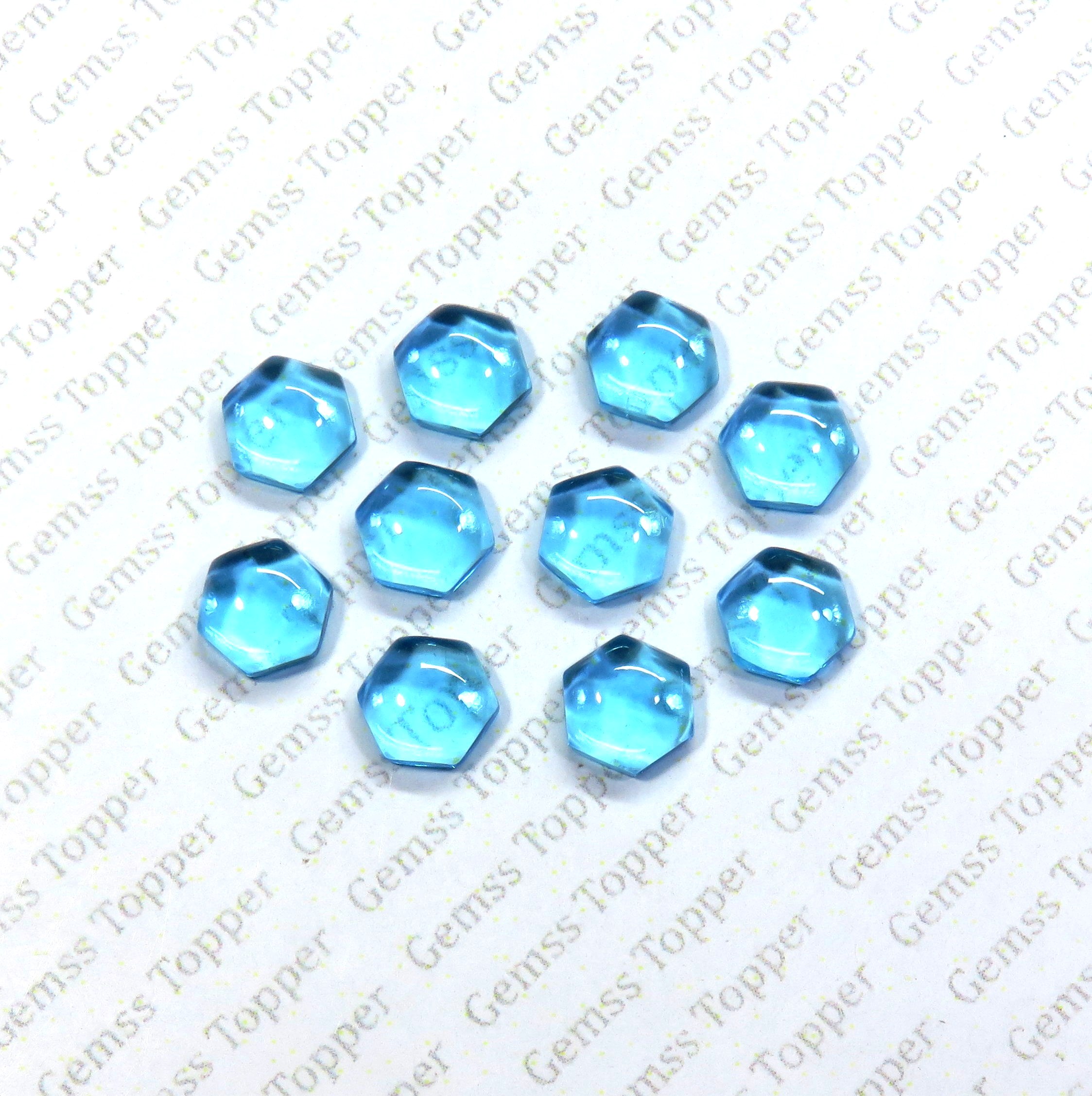 100% Natural Swiss Blue Topaz 8 mm Hexagon Cabochon- AAA Quality Swiss Blue Topaz Smooth Cabochon