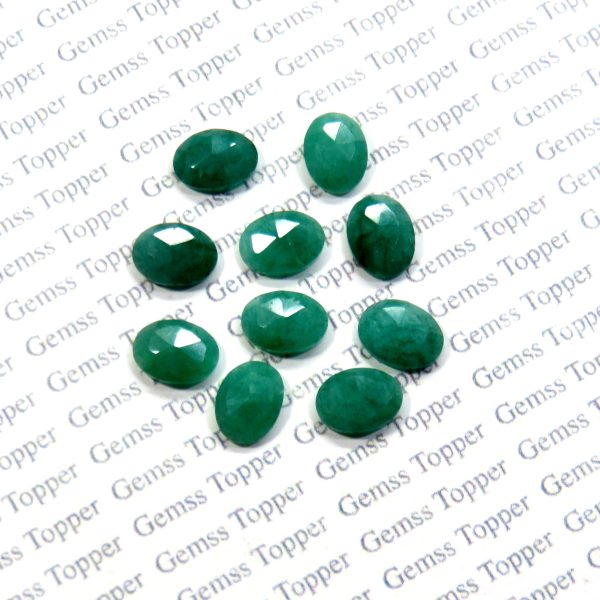 100% Natural Emerald Green 8x10 mm Oval Rose Cut- AAA Quality Emerald Faceted Cabochon, Green Cabochon