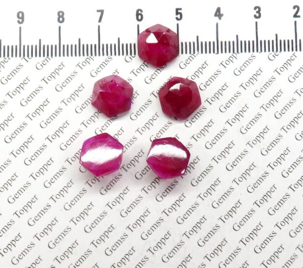 100% Natural Ruby 10 mm Hexagon Rose Cut- AAA Quality Ruby Sapphire Faceted Cabochon