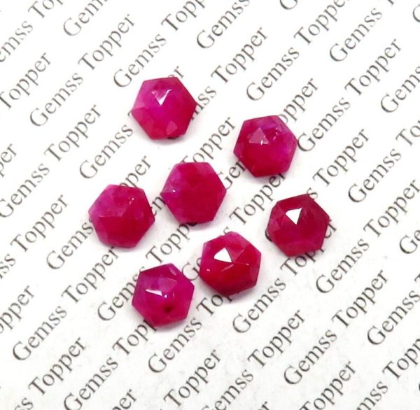 100% Natural Ruby 7 mm Hexagon Rose Cut- AAA Quality Ruby Sapphire Faceted Cabochon