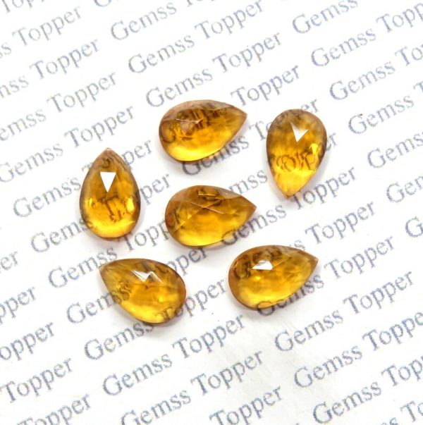 100% Natural Citrine 7x9 mm, 7x10 mm, 8x10 mm, 8x12 mm, 9x12 mm Pear Rose Cut- AAA Quality Citrine Faceted Cabochon